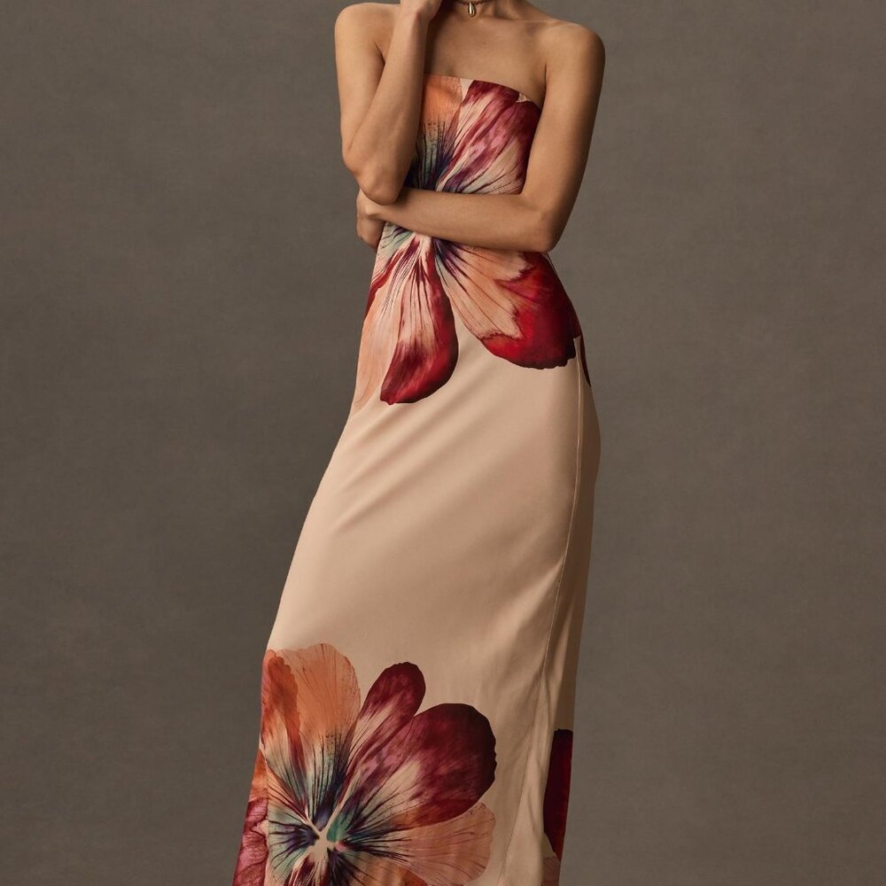 NWT Anthropologie The Delilah Strapless Satin Maxi Slip Dress XS Petite